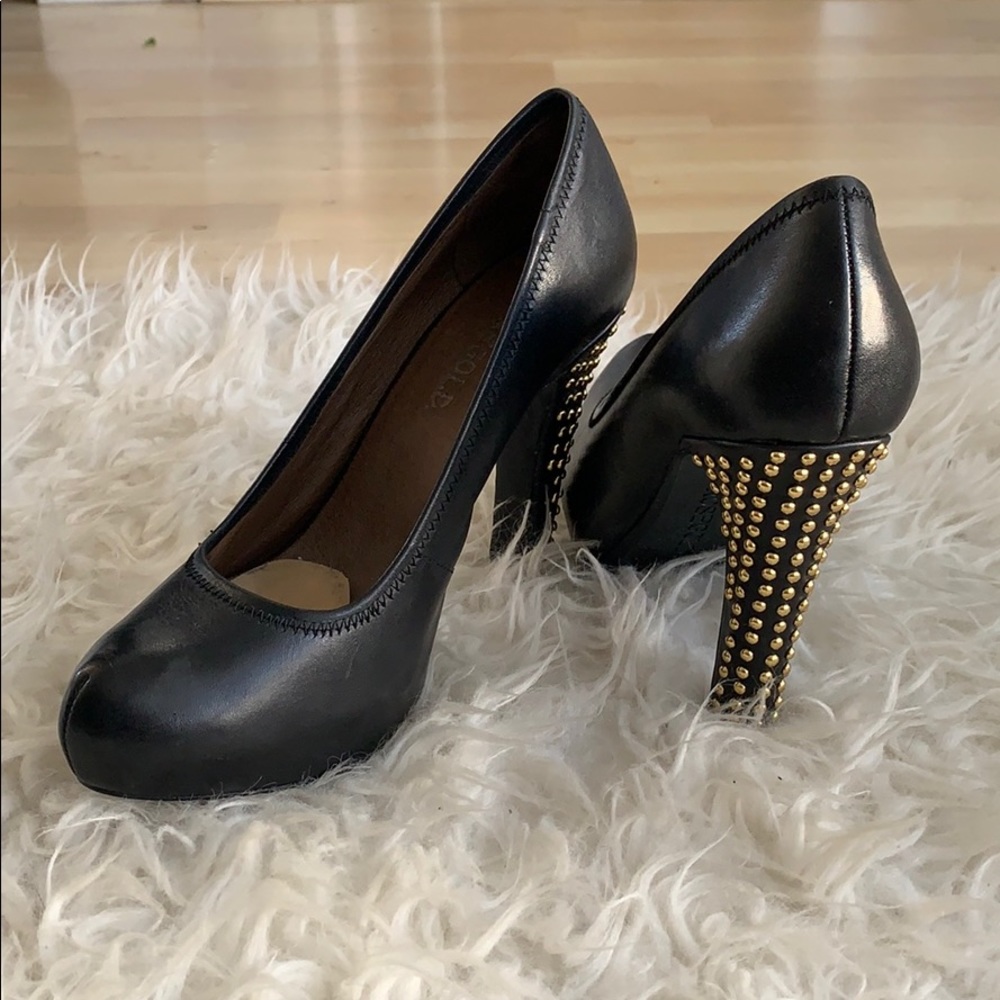 Classic Black Heels with Gold Studs